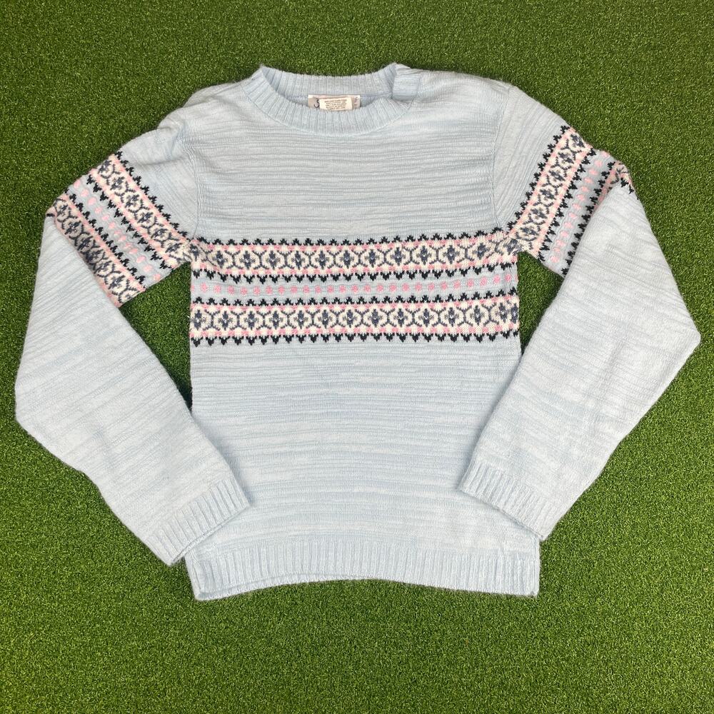 Vintage Y2K The Great American Sweater Girls Blue Fair Isle Sweater Sz L